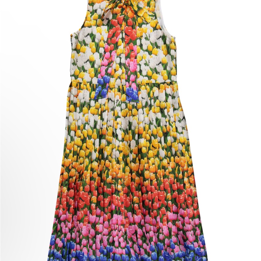 Loredana Floral Print Pleated Dress Colorful Tulip Pattern Girls